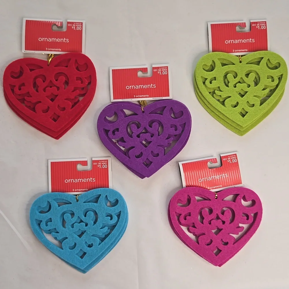 NWT 30 Die-Cut Felt Holiday Ornaments Trees Hearts Bright Colors
